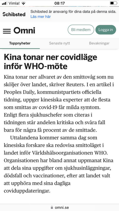 Covidiotilägesnedtonande Kina