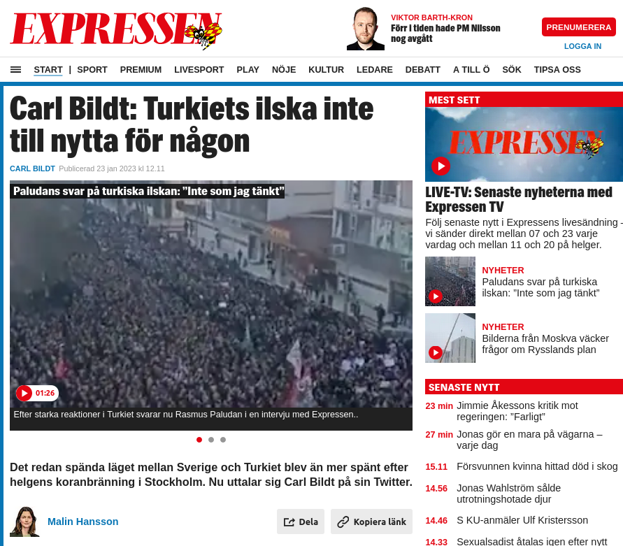 Onyttig Turkisk Ilska Säger Bildtsköne Kalle