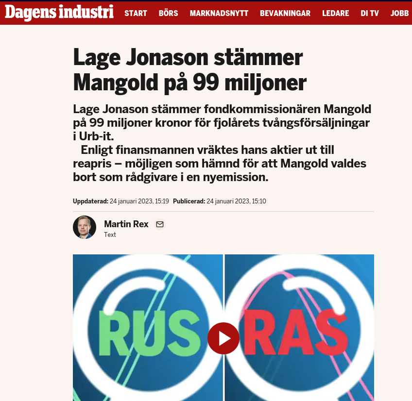 Mangold Stämda På 99 Miljoner Av Lage Jonason