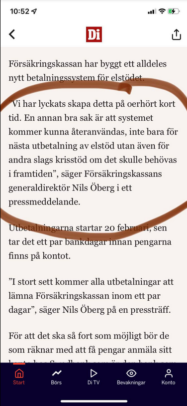 Alldeles Nytt Försäkringskassebyggt Betalningssystem För Krisstöd