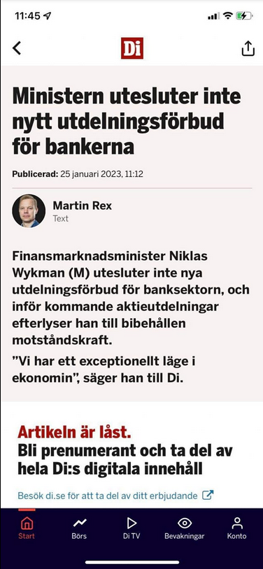 Bankutdelningsförbud Inte Uteslutet