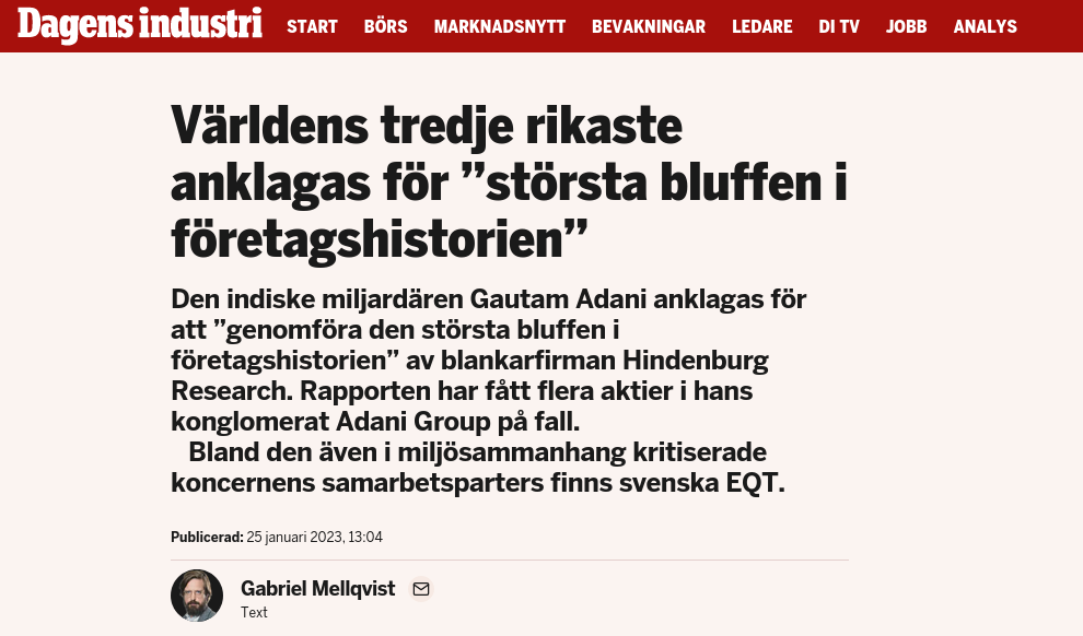 Indisk Miljardärsföretagsbluff & EQT