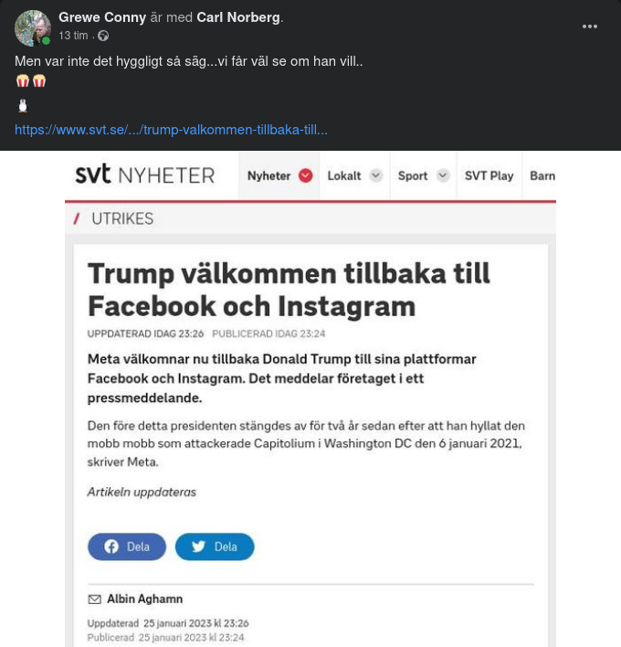 Trump Välkomnad Tillbaka Av Meta