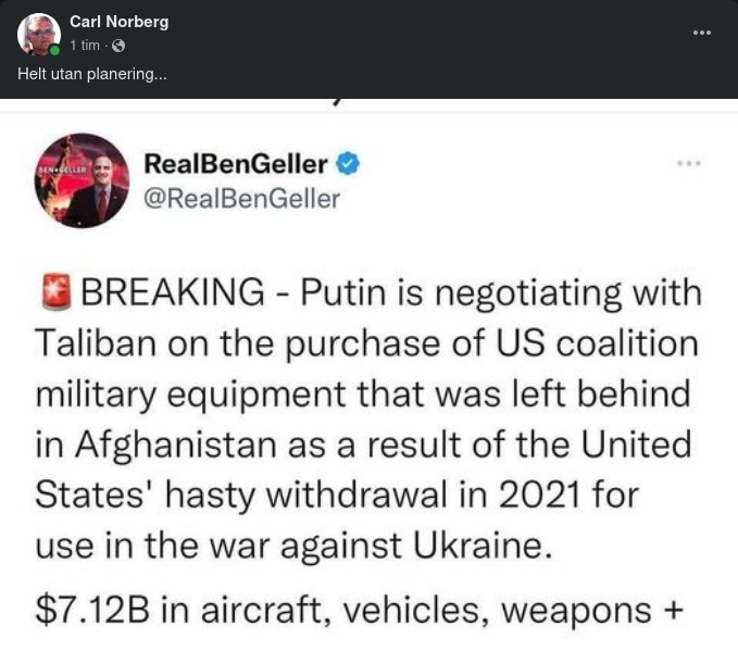 Ryssland Förhandlar Om Att Köpa Afghanistans Amerikanska Militära Utrustning