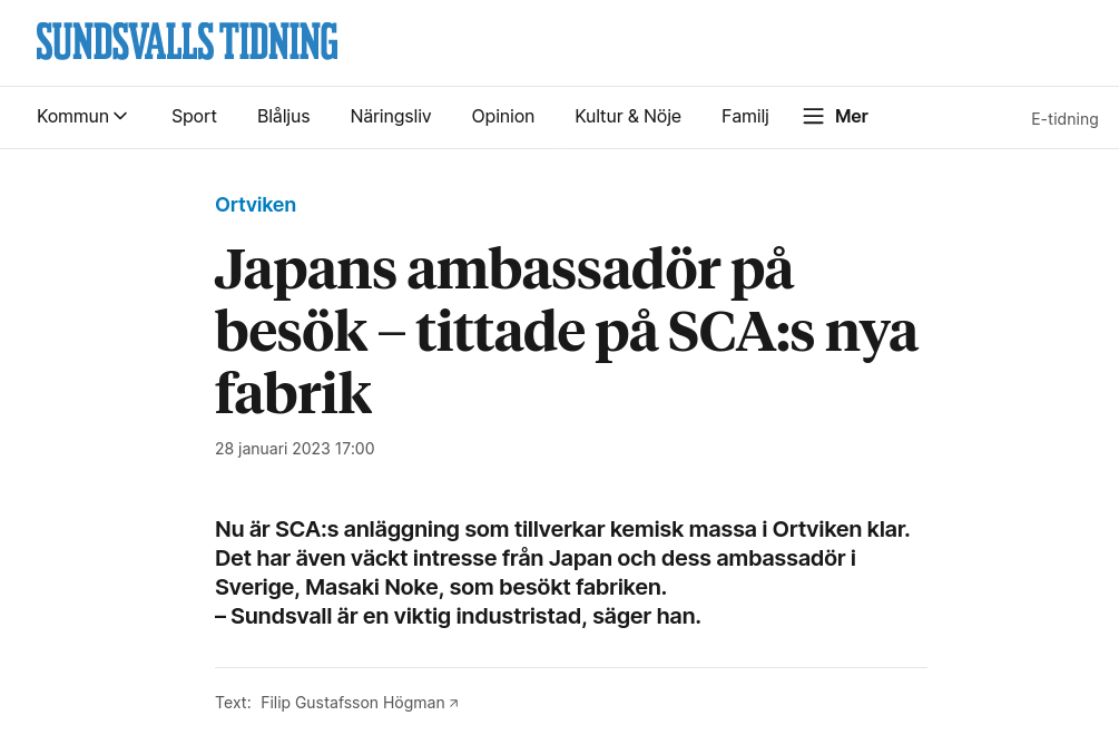 Sundsvallsbesökande Japansk Ambassadör