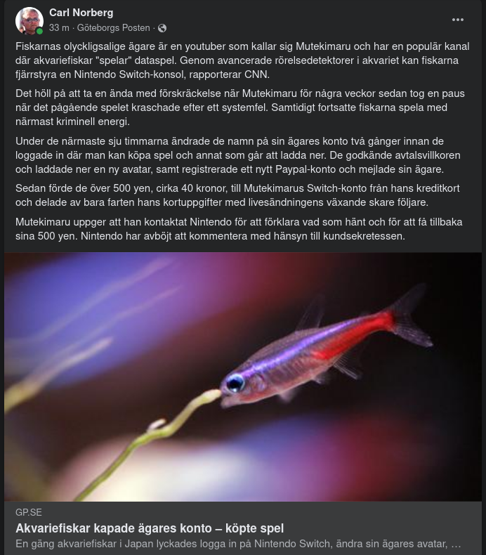 Nintendokontokapande Akvariefiskar