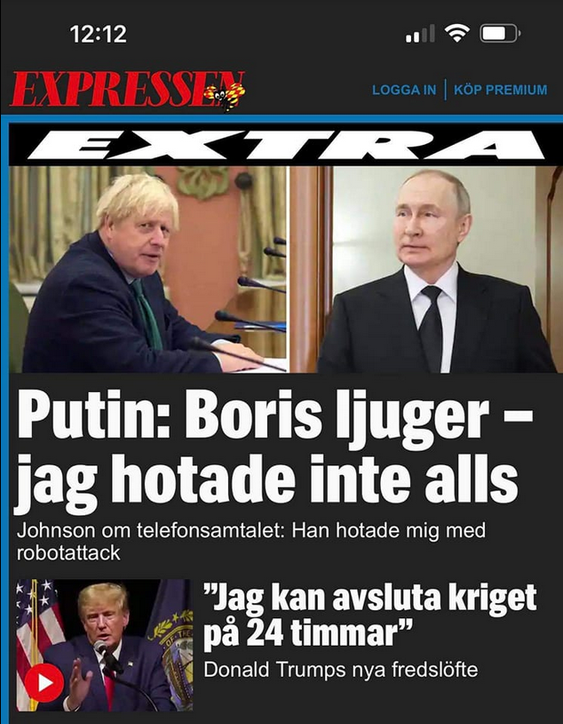 BoJo Ljuger Säger Putin & Trump Pratar Fred På 24 Timmar