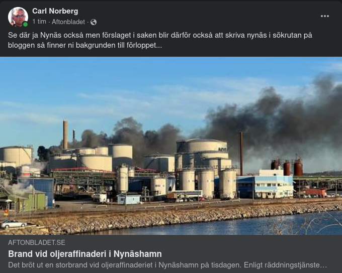 Oljeraffinaderibrand I Nynäshamn