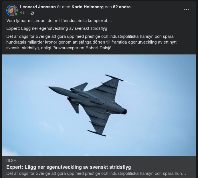 Lägga Ner Egenutvecklat Svenskt Stridsflyg?