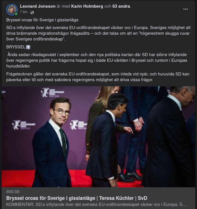 Ruvande Högerextrem Skugga Över Svenskt EU-Ordförandeskap