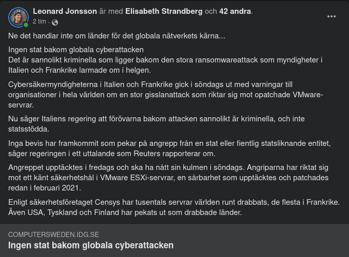 Ingen Statsstödd Cyberattack