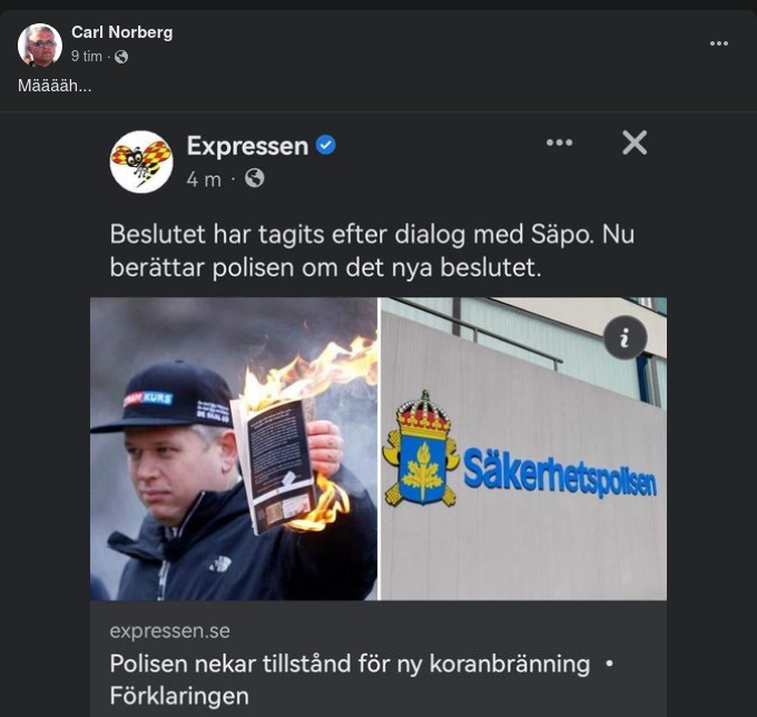 Koranbränningstillståndsnekande Polis