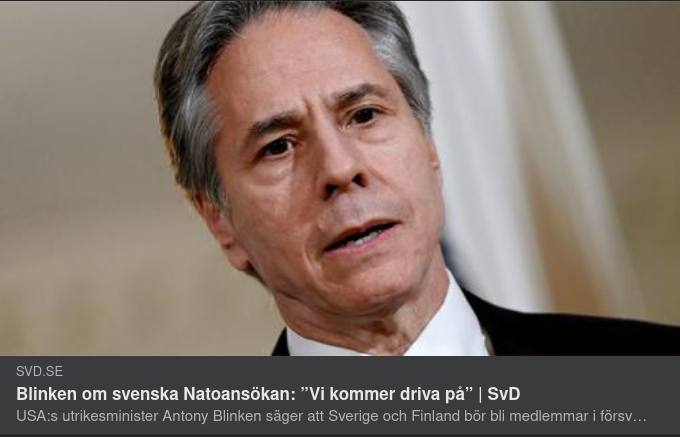 Blinken Utlovar USA-Drivet Svenskt Nato-Stöd