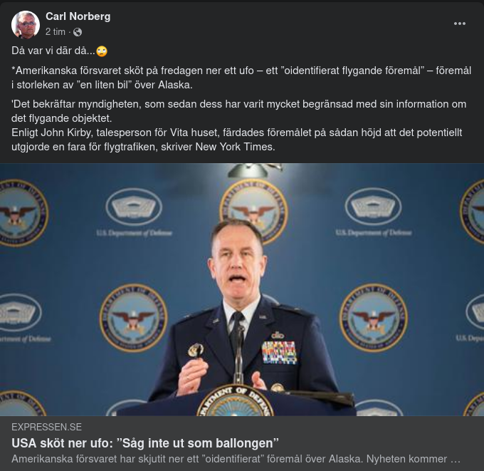 Oidentifierat Flygande Objekt Nedskjutet Av USA