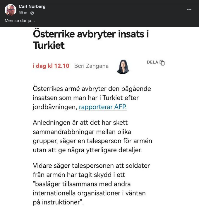Österrike Avbryter Jordbävningsinsats I Turkiet
