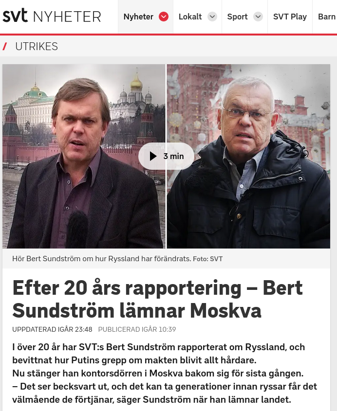 SVT:s Getostexpert Lämnar Moskva