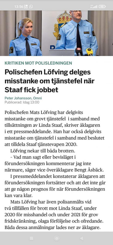 Löfving Delgiven Tjänstefelsmisstanke