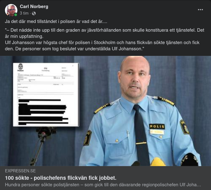 Polischefsflickvän Fick Polistjänst