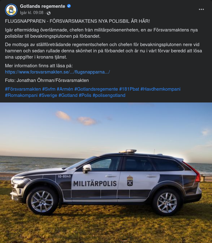 Försvarsmaktens Nya Polisbil Levererad