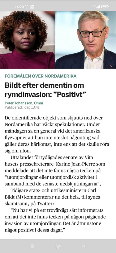 Bildt Positiv Till Rymdinvasionsdementi
