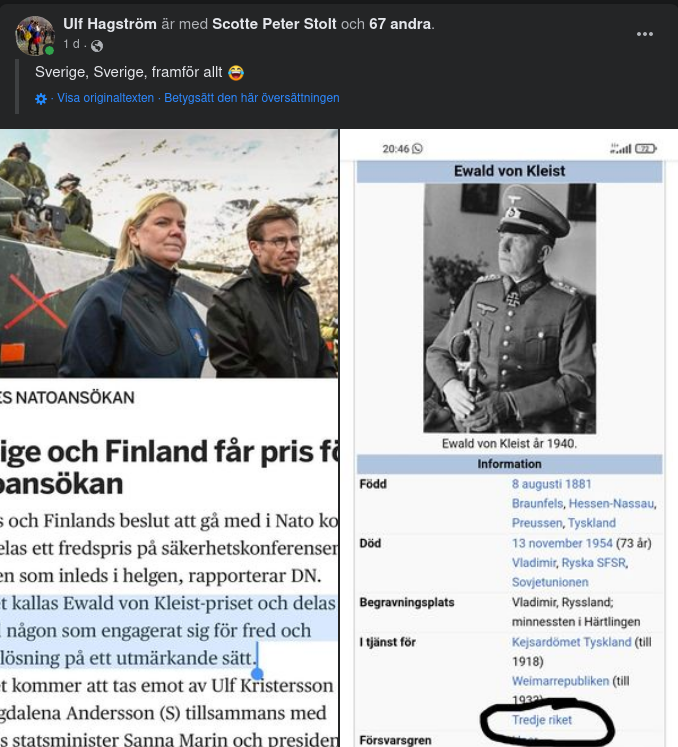 Tredje Rikets Fredspris För Svensk-Finsk Nato-Ansökan