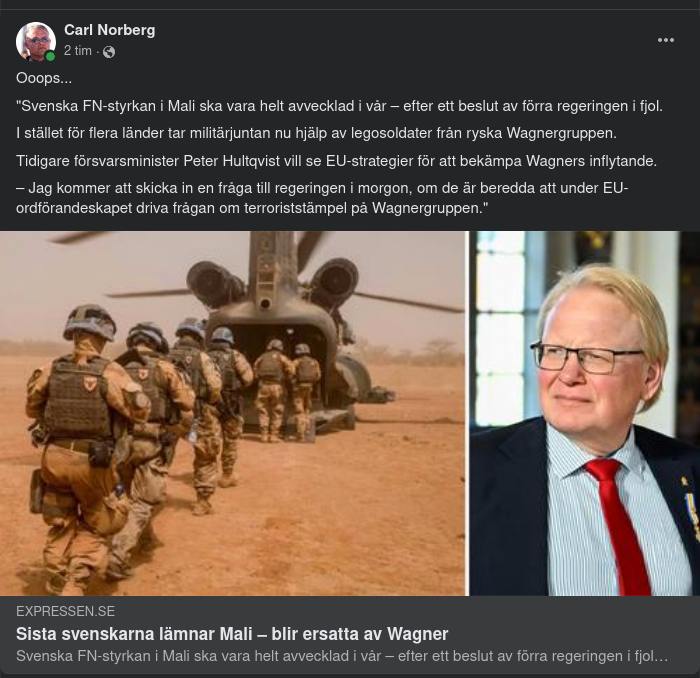 Wagner Ersätter Svensk FN-Styrka I Mali