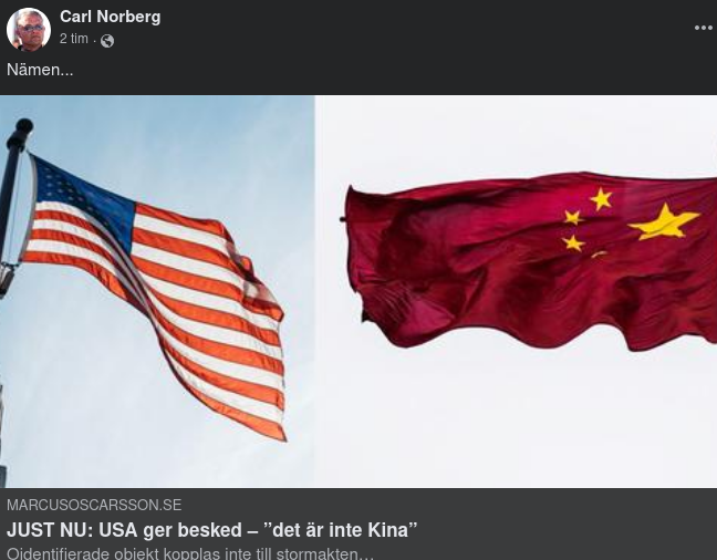 USA Kopplar Inte Kina Till UFO