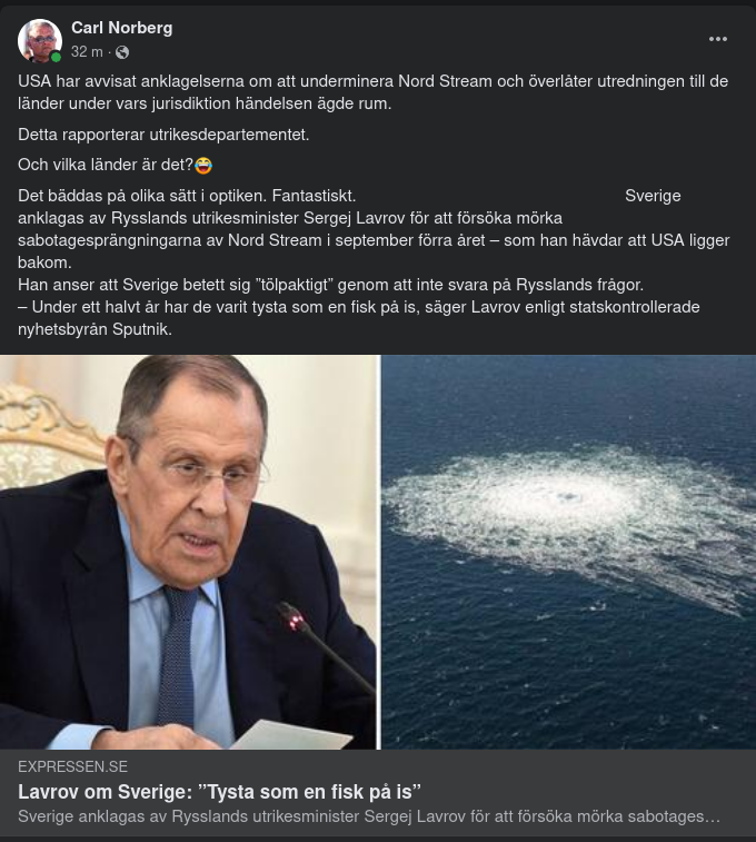 Lavrov Säger Att Tölpaktigt Sverige Är Tysta Som En Fisk På Is