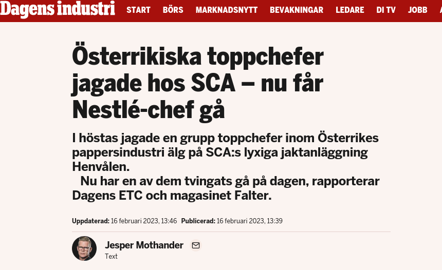 Nestlé-Chef Får Gå Efter Jakt Hos SCA