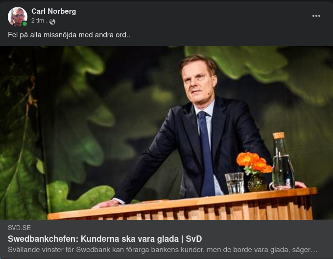 Swedbankchefen Om Bankvinster & Kundglädje