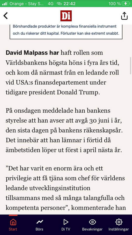 Världsbankens Chef Avgår 30 Juni