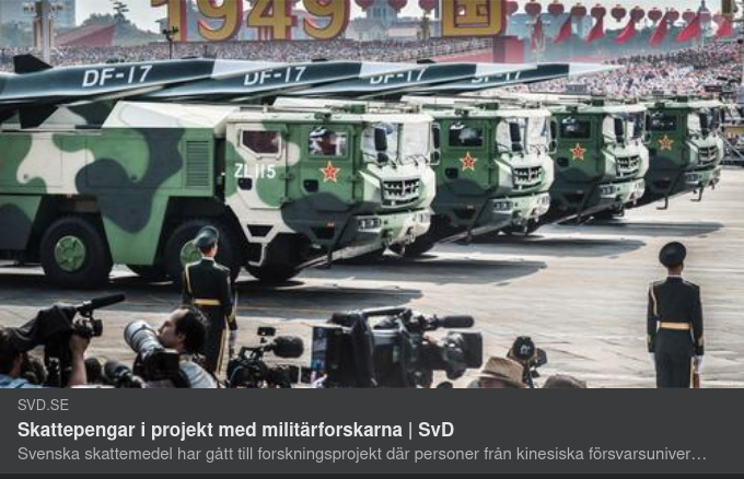 Svenska Skattepengar, Militärforskning & Kina