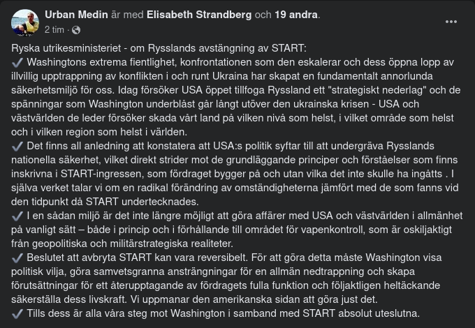 Ryska Utrikesministeriet Angående START