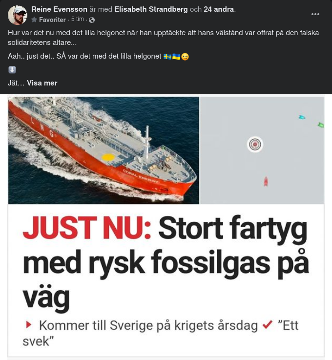 Rysk Gasleverans Till Nynäshamn På Årsdag