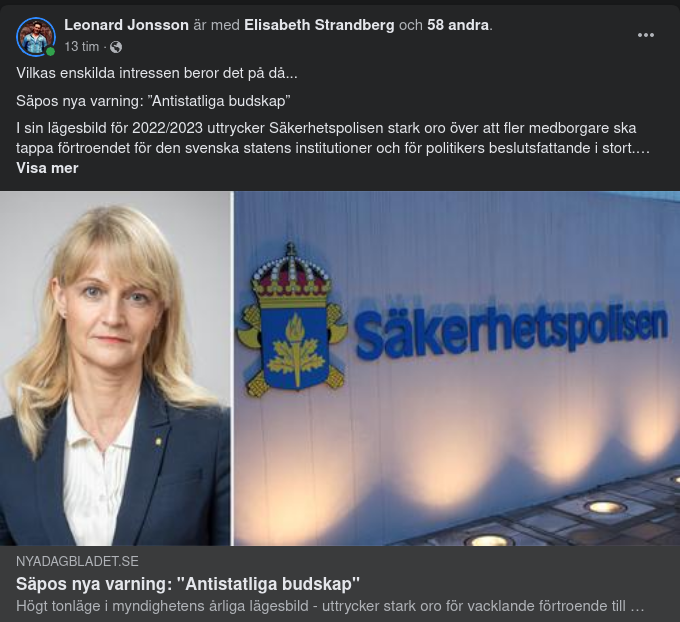 Säpo & Antistatliga Budskap, Utländska Påverkansoperationer Samt Våldsbejakande Extremism