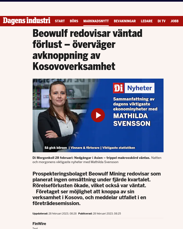 Beowulf Överväger Avknoppning Av Kosovoverksamhet