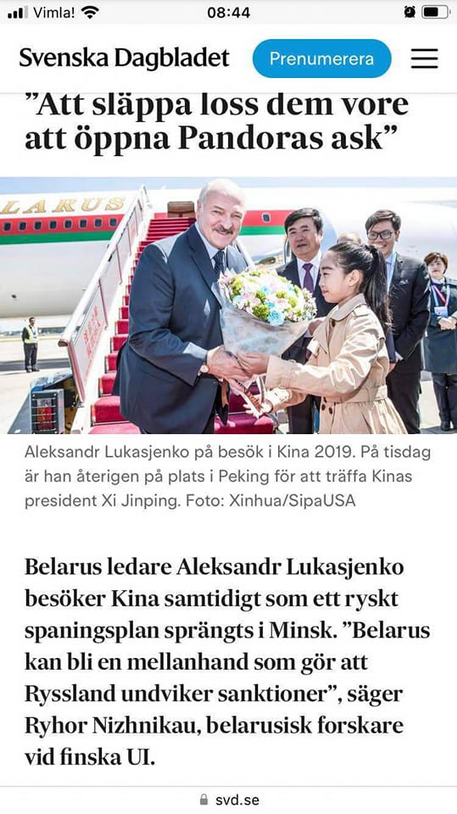 Oroligt I SvD Över Kina & Belarus