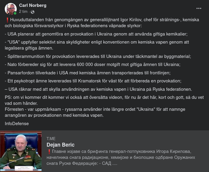Generallöjtnant Igor Kirilov Om Amerikansk Kemikalieprovokationsplan