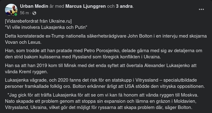 Bolton Om Sitt Besök Hos Lukasjenka