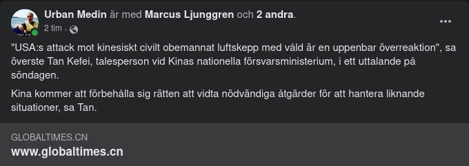 Amerikansk Ballongsituationshantering Uppenbar Överreaktion Tycker Kina