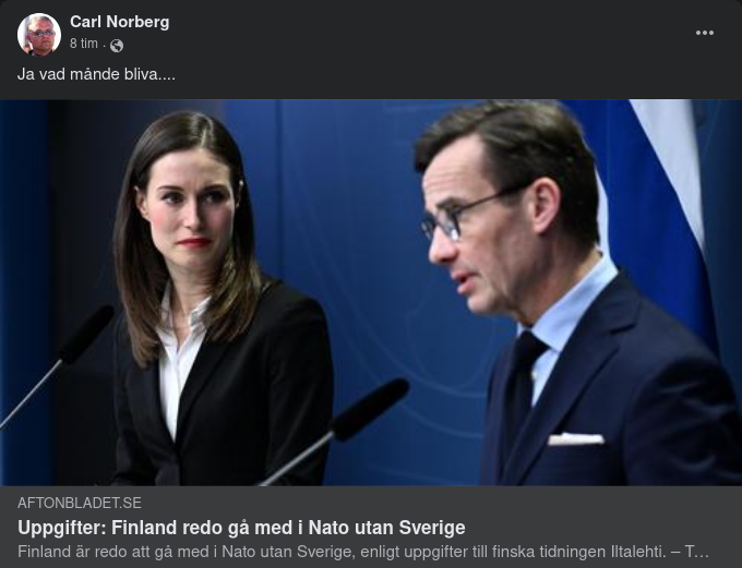 Finland Nato-Redo Utan Sverige