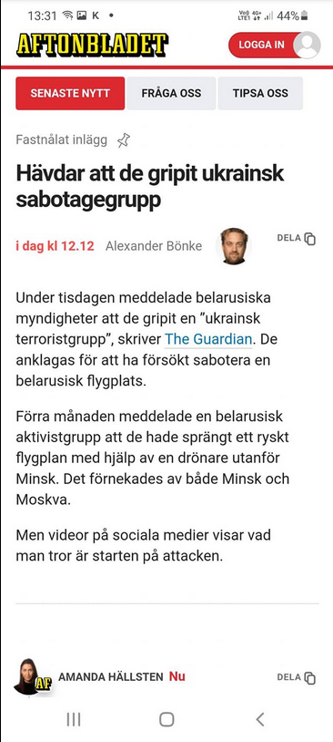 Belarus Griper Ukrainsk Sabotagegrupp