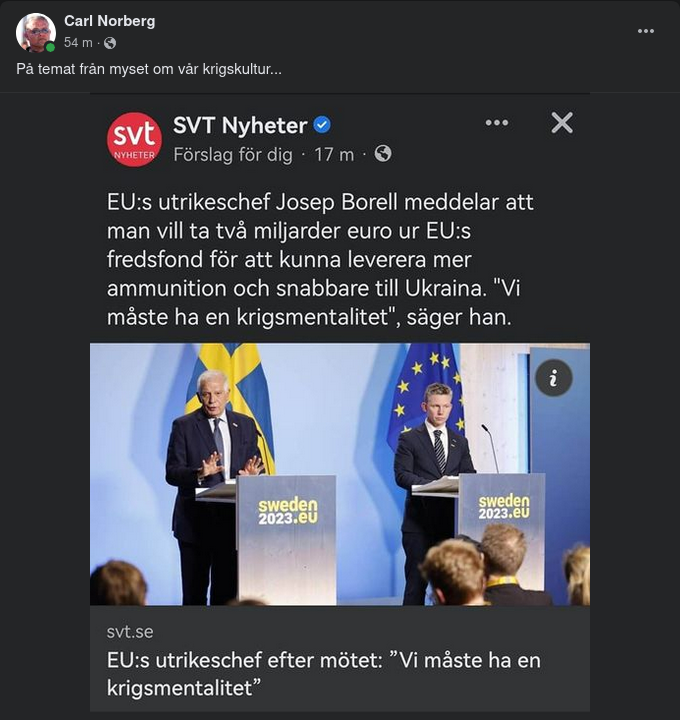 EU Efterlyser Krigsmentalitet