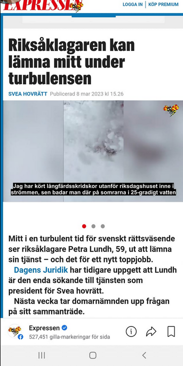 Riksåklagaren Enda Sökande Till President För Svea Hovrätt