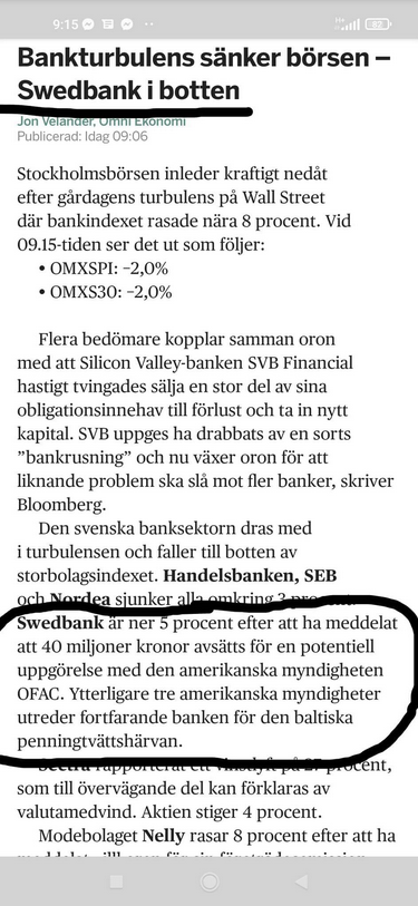 Fortsatt Utrett Swedbank Börsrasar