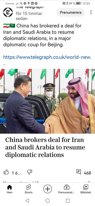 Kina Ordnar Diplomatiska Relationer Mellan Saudiarabien & Iran