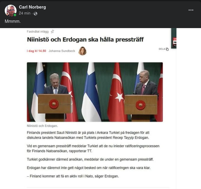 Turkiet Godkänner Finsk Natoansökan