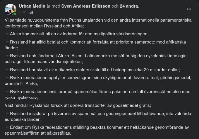 Samlade Huvudpunkter Från Konferens Mellan Ryssland & Afrika