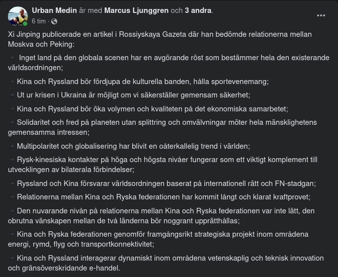 Artikel Av Xi Jinping I Rossiyskaya Gazeta