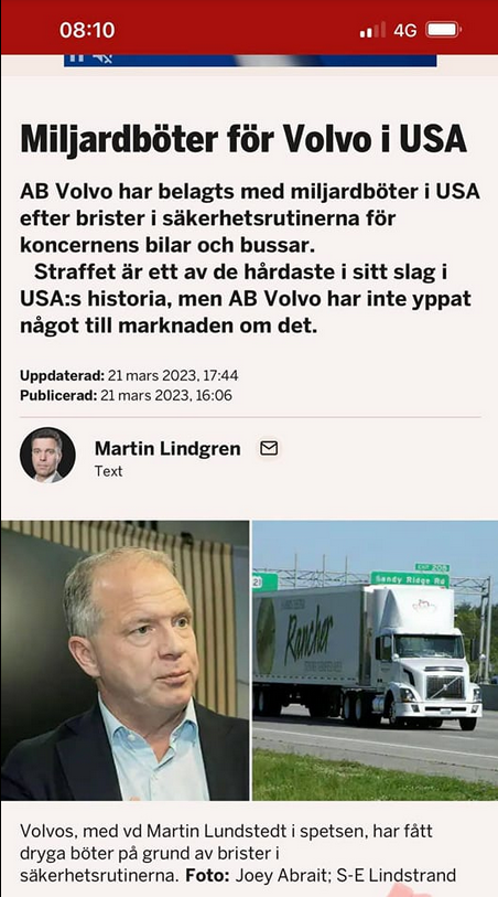 Oturliga Miljardböter För Volvo I USA